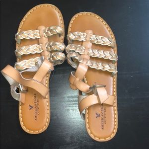 American Eagle 3 Row Gold Braided Sandals